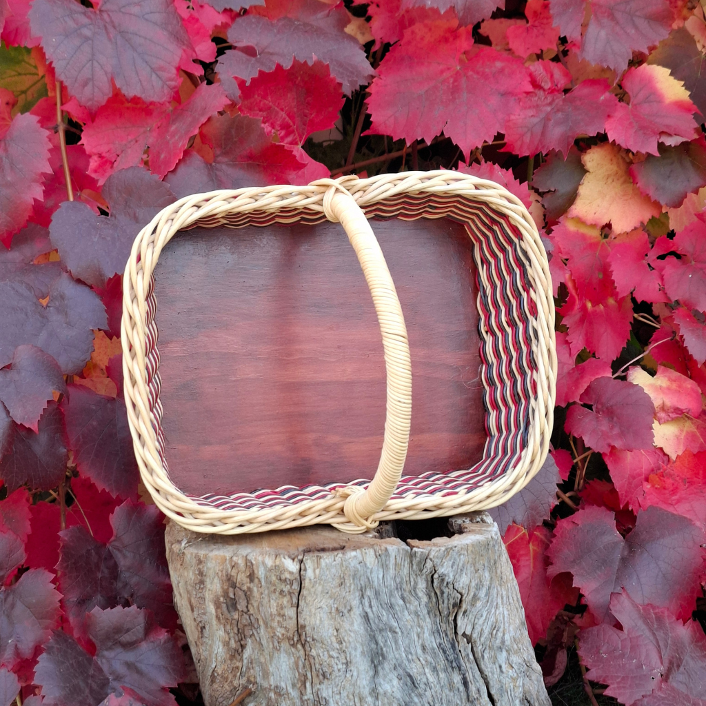 Large Rectangular black red and natural basket.