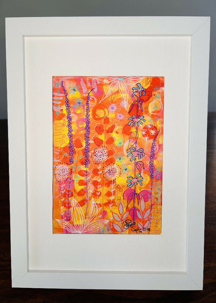 Original Hand Painted Art: Blooms in a Golden Garden