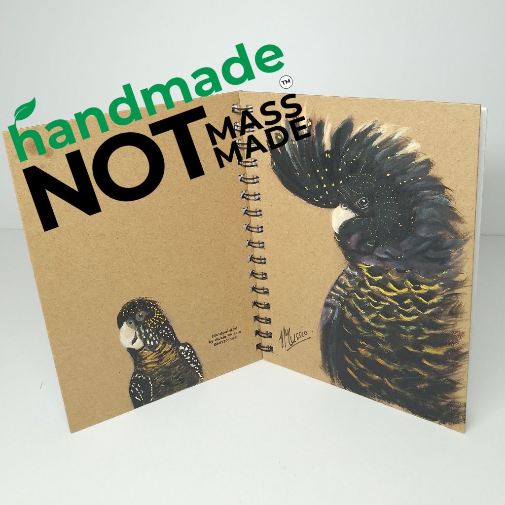 Black Cockatoo - Female Red tailed Black cockatoo Handpainted Notebook