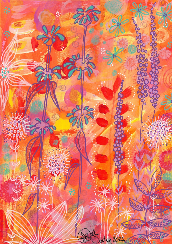 Original Hand Painted Art: Blooms in a Sunlit Garden