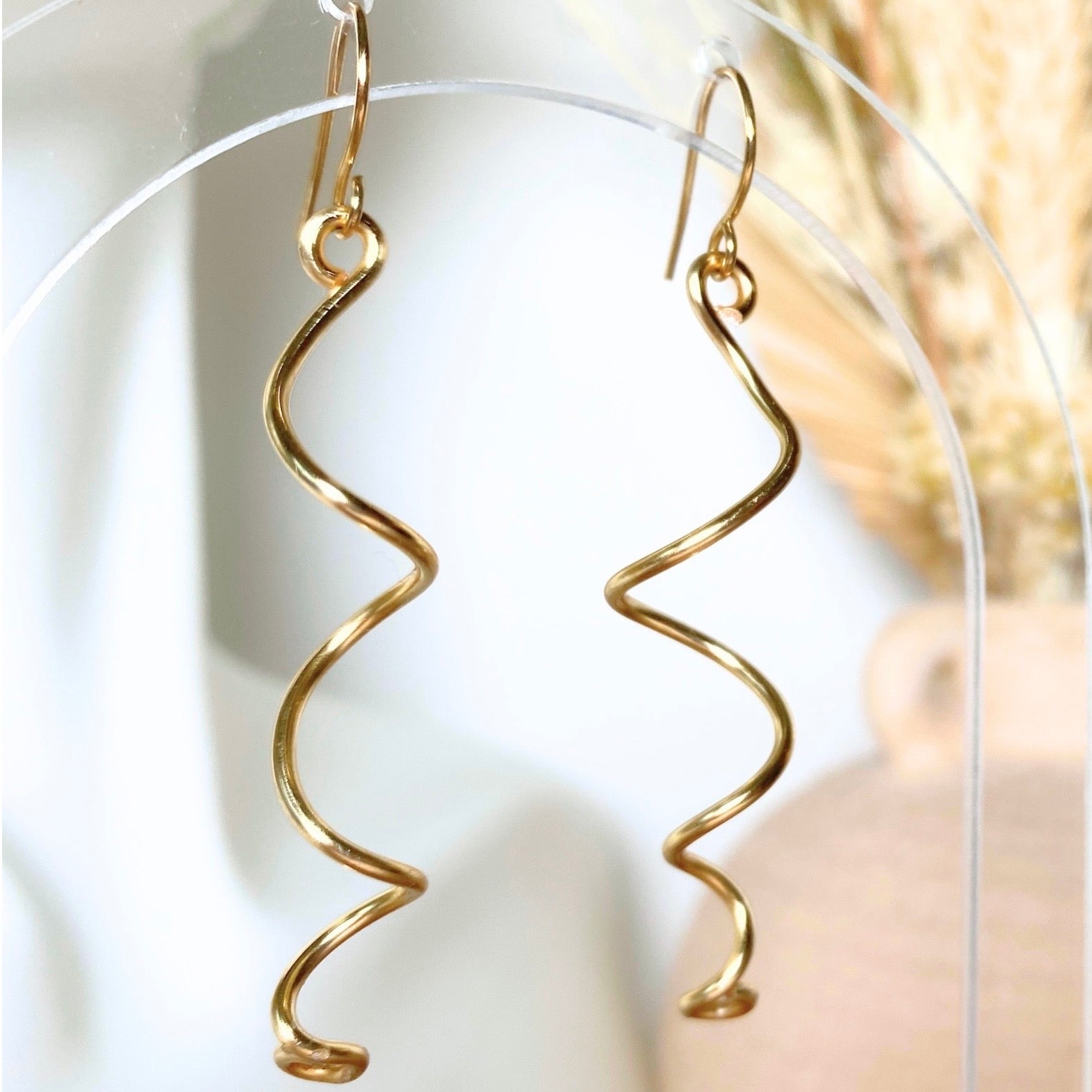 Gold spiralling dangle earrings | Silver-plated | Fun earrings