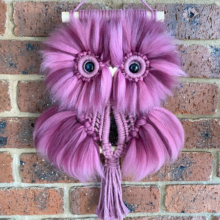Macrame Large Fluffy Owl - Pretty Plum