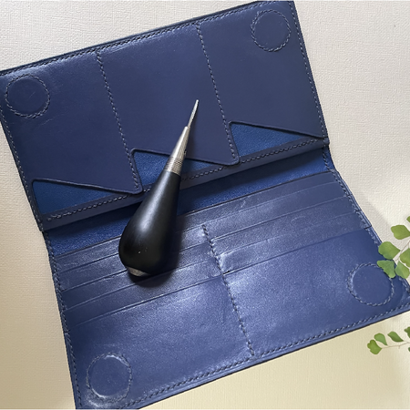 Blue Longline Bi-Fold Leather Wallet