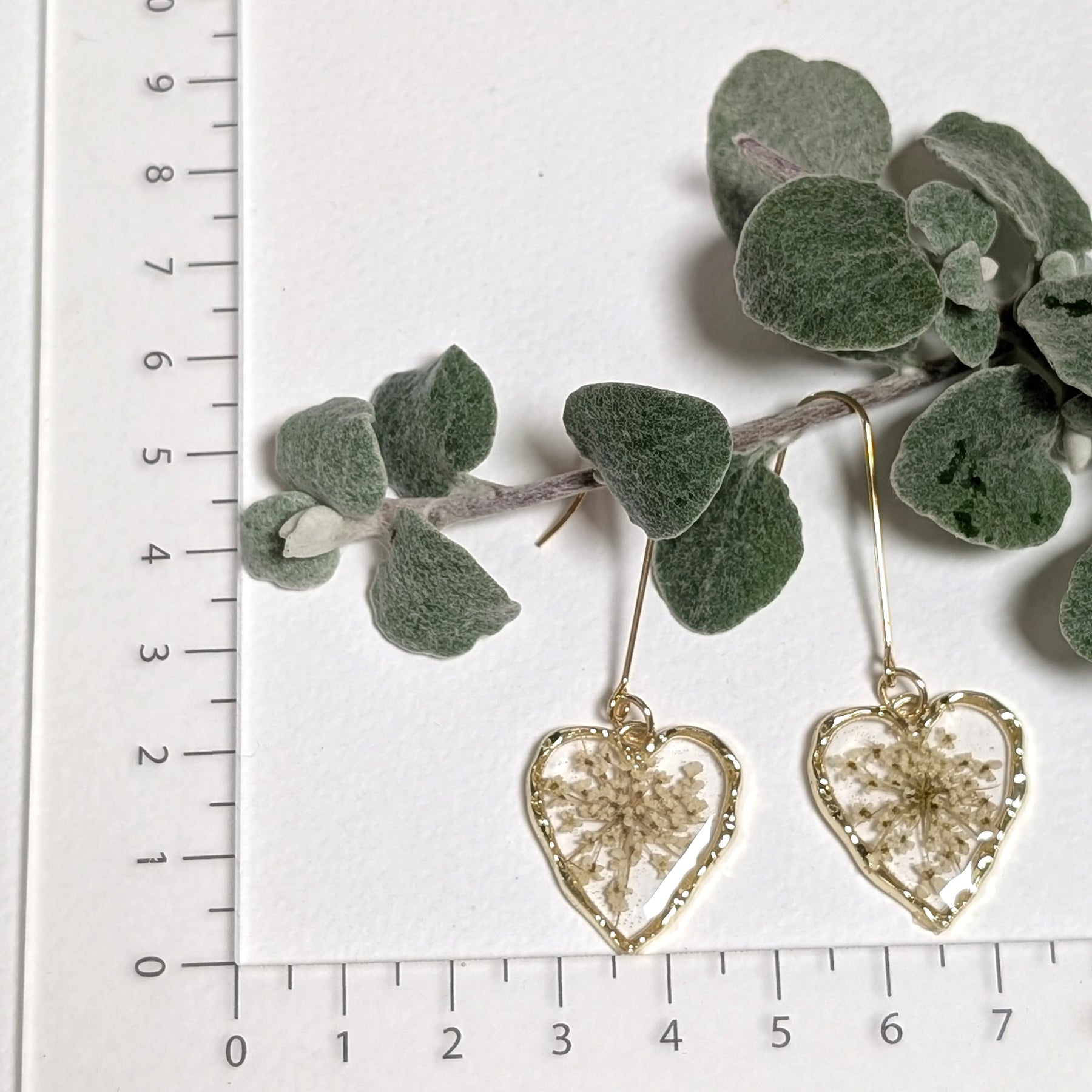 Elegant, heart shaped Queen Anne's Lace earrings