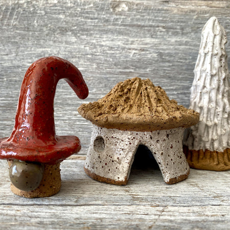 Cute Christmas gnome, adorable little Hut and a Christmas Tree