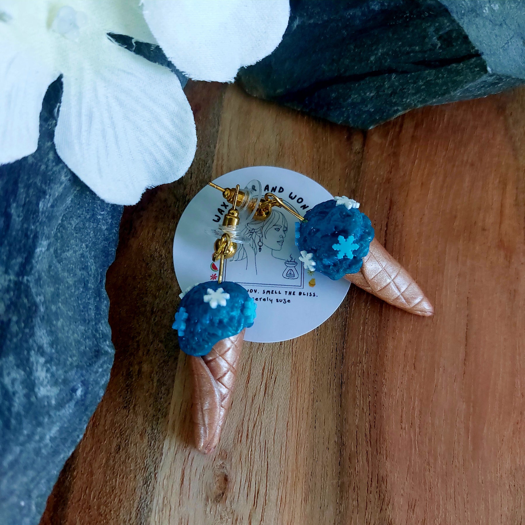 Blue Sprinkle Ice Cream Cone Earrings | Food Inspired Statement Earrings