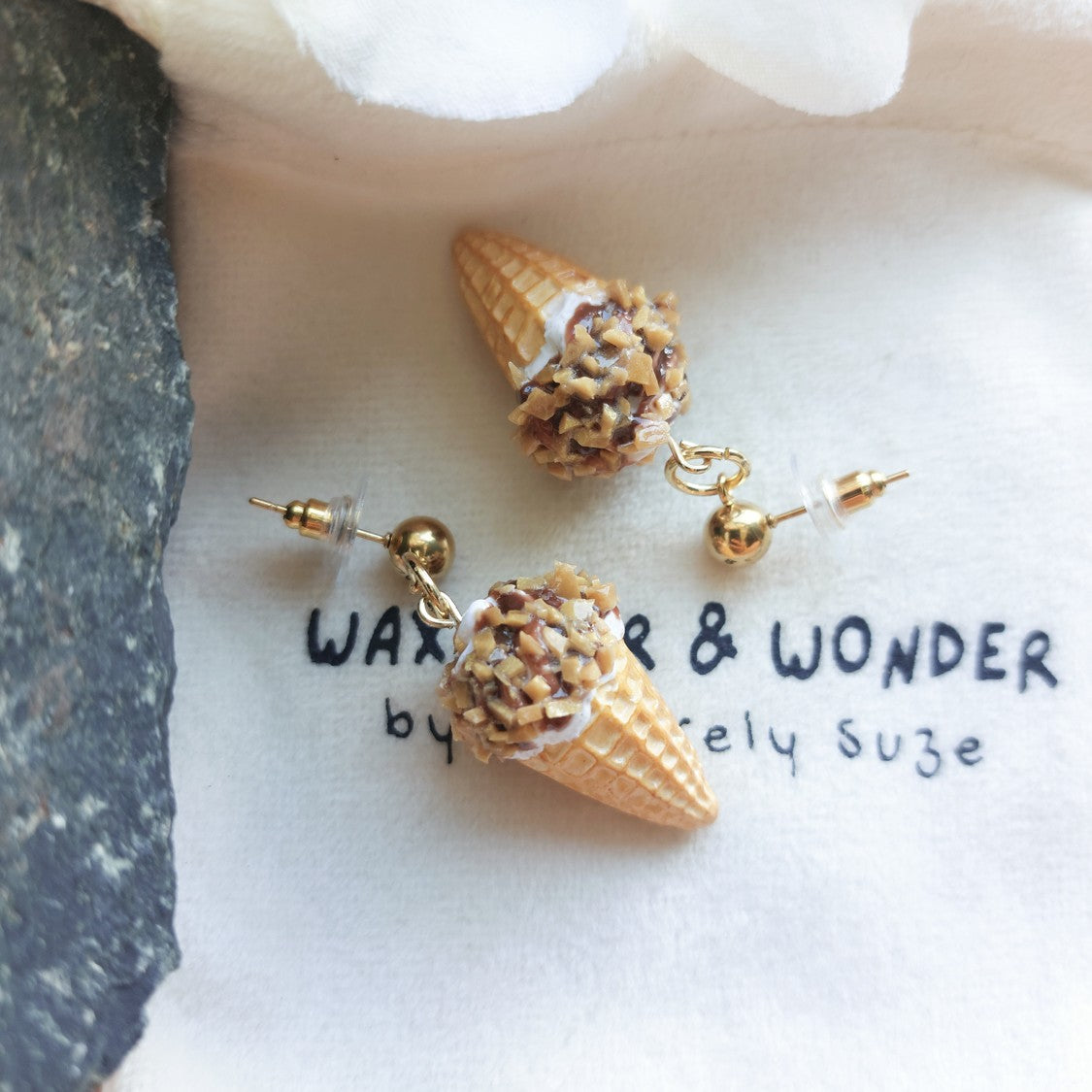 Vanilla Choc Top Earrings | Gold Ball Stud Statement Earrings | Food Inspired