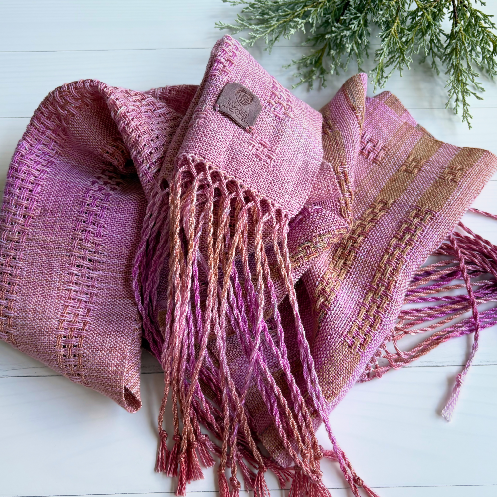 Light-pink-tencel-scarf-whole-scrunched-label-handwoven-entangled-happiness-handwovens