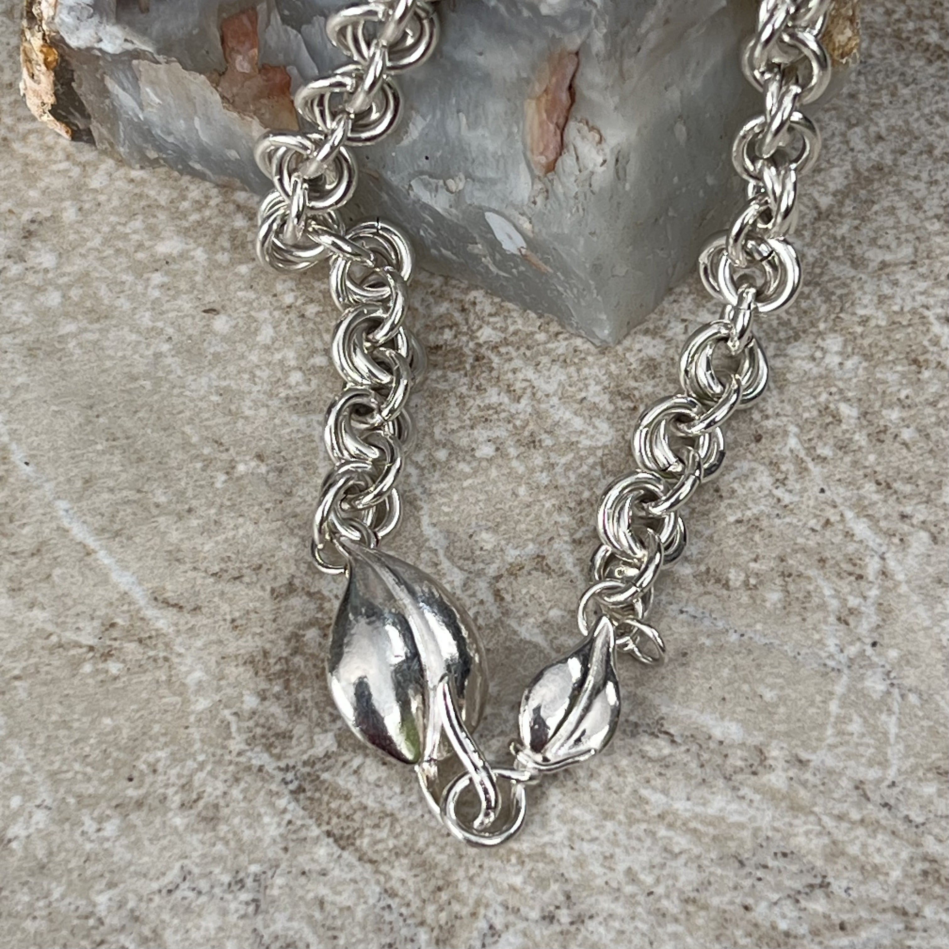 Sterling Silver Bracelet - "Flower" with leaf clasp