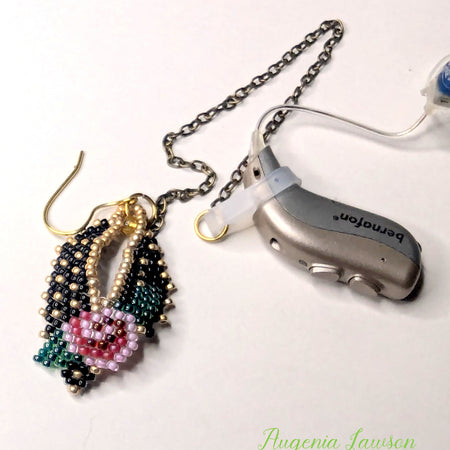 Beaded Rose Earrings – Handwoven Floral Jewellery for Hearing Aid Safety