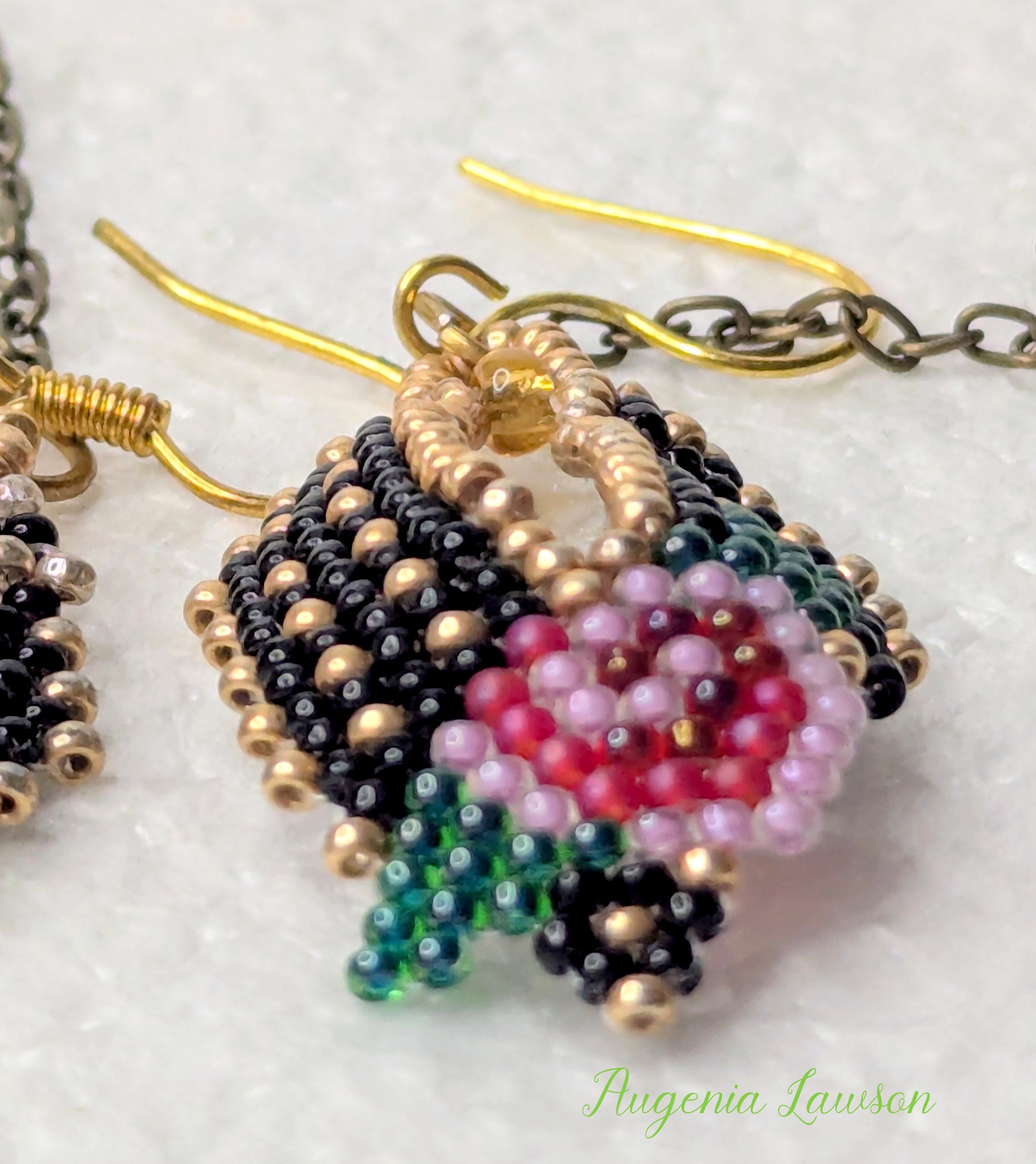 Beaded Rose Earrings – Handwoven Floral Jewellery for Hearing Aid Safety