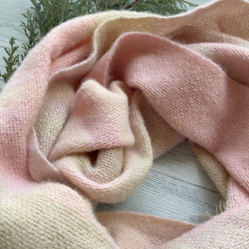 alpaca-scarf-shawl-handwoven-pink-cream-entangled-happiness-handwovens-closeup-rumpled