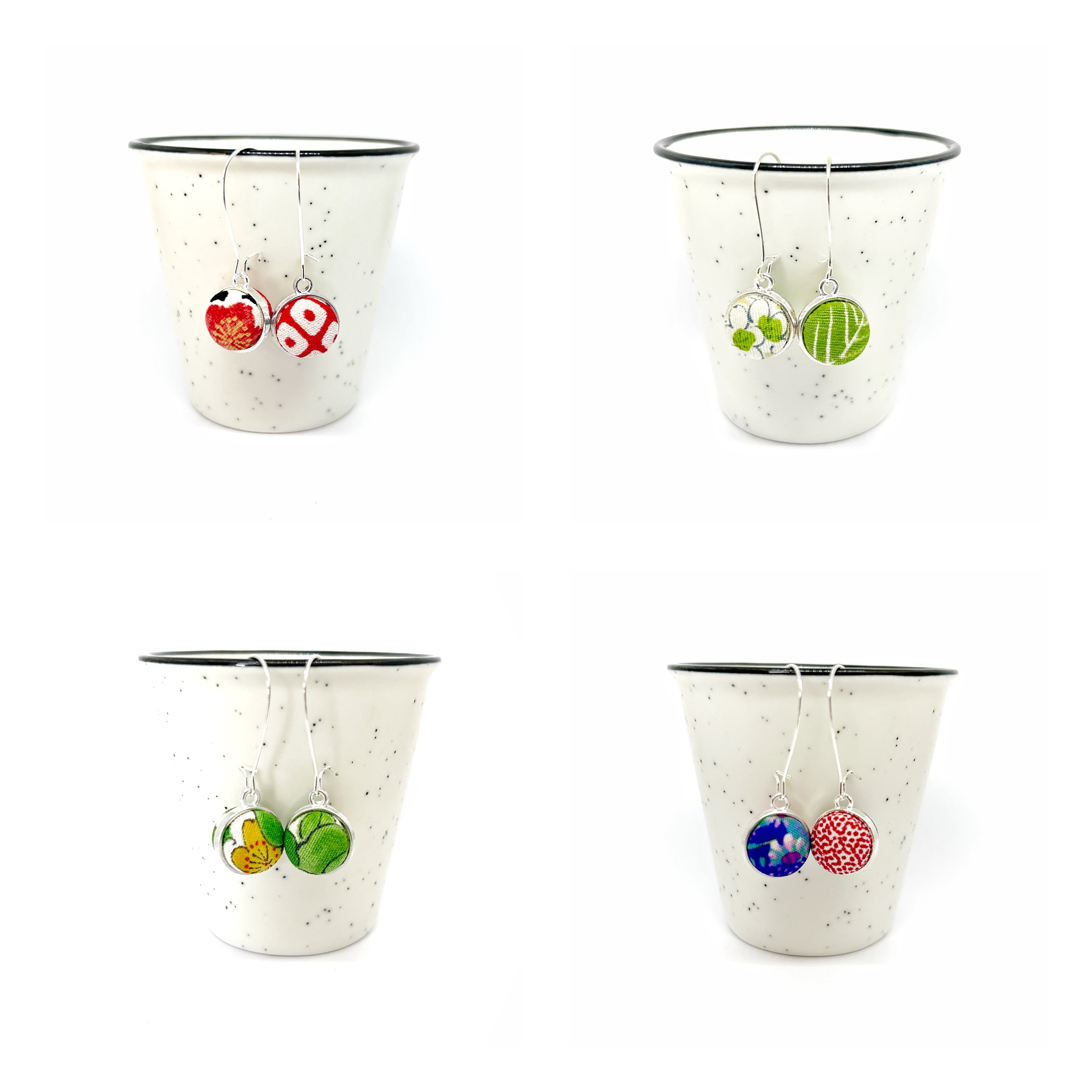 Double Sided Fabric Button Earrings