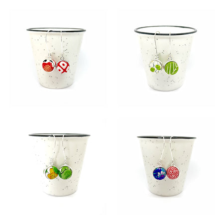 Double Sided Fabric Button Earrings