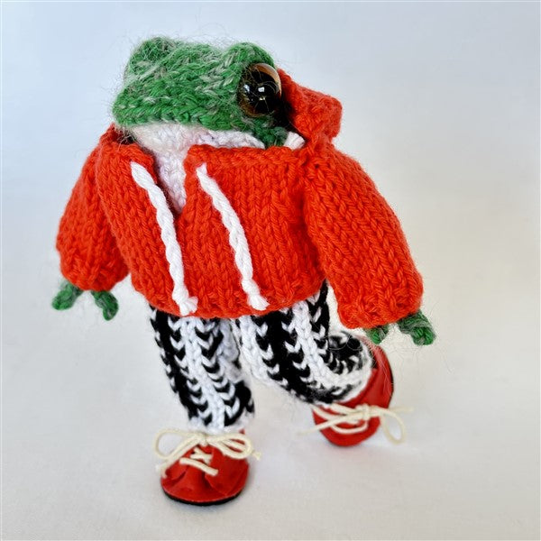 Handmade Poseable Frog Figurine 12cm Valentine Sweater