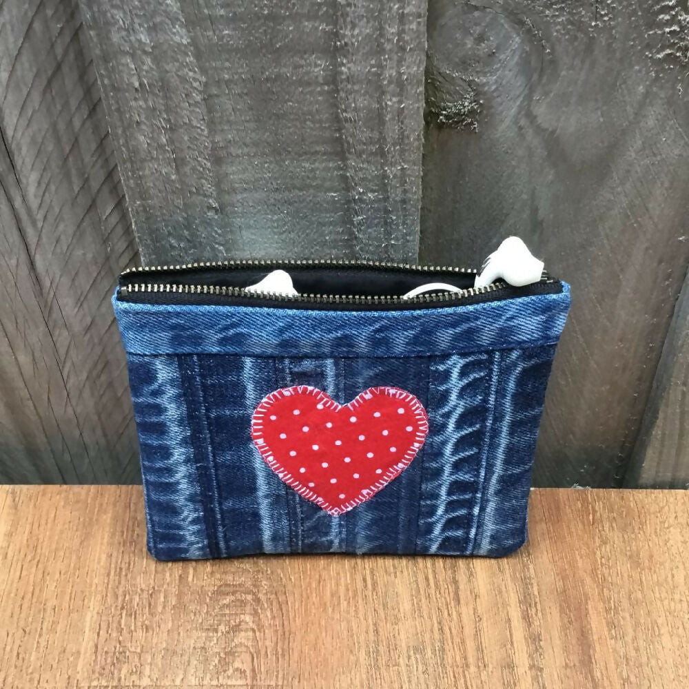 Upcycled Denim Purse – Red Heart