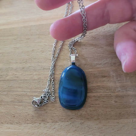 Royal blue fused glass - oval pendant 2