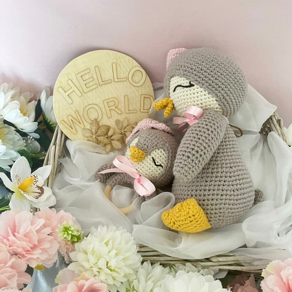 Handmade Crochet Penguin Baby Gift Set | Crochet Penguin Soft Toy Penguin Teether