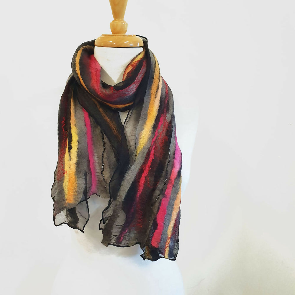 felted scarf with stripes - fall colours - Julie Ann Smith