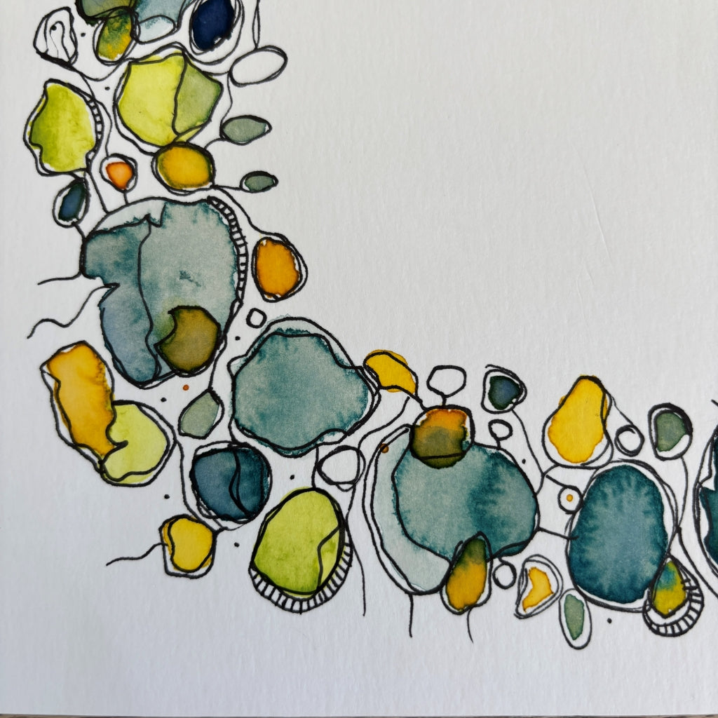 Original Handpainted Art | Flower Wreath in Greens & Yellows |