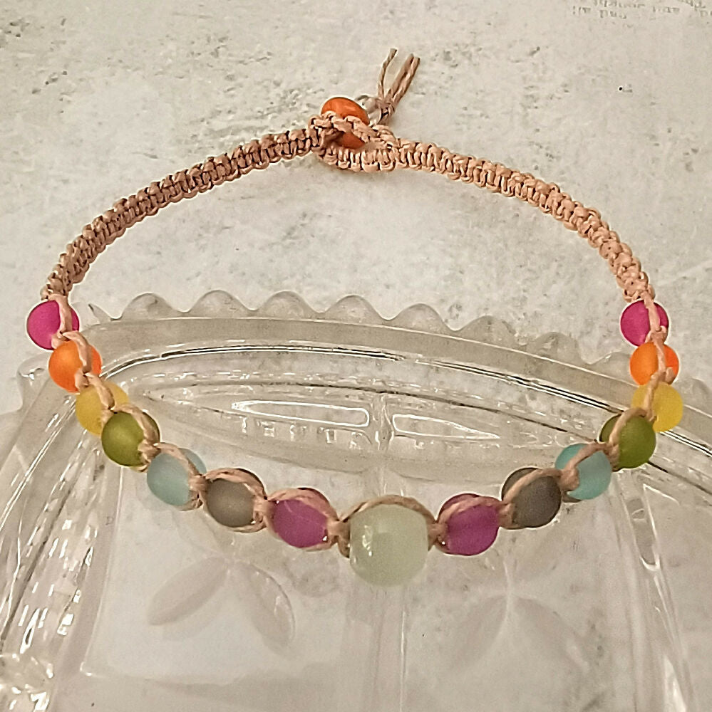 Delicate Hemp Cord Beaded Bangle with Loop Closure