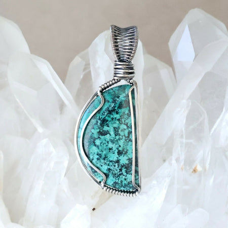 Handcrafted Chrysocolla Pendant - Lunar Talisman of the Wise Woman