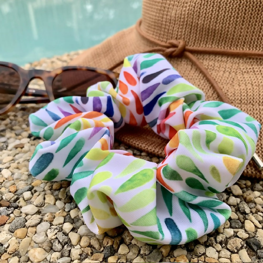 Rainbow Droplets Swim Scrunchie