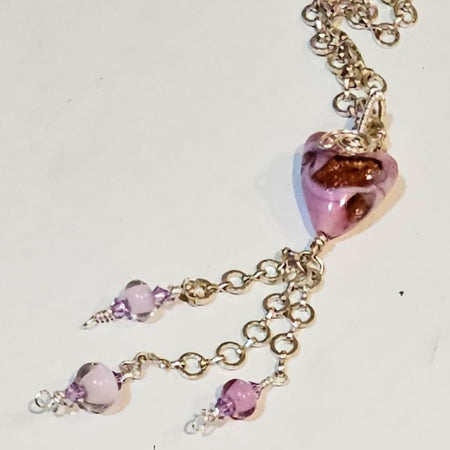 Pink Lampwork Heart Necklace