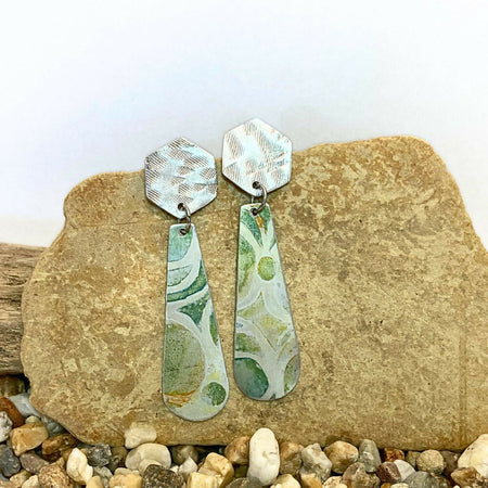 Anodised aluminium earrings hand printed Sea Whisper Collection