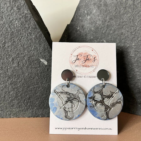 Earring Wren Etched Round Silver, Blue