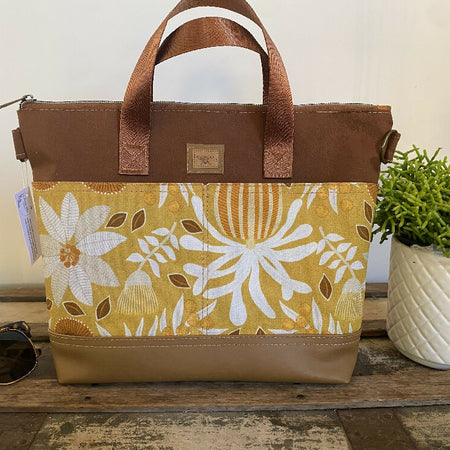 Lola Crossbody/Tote Bag - Yellow Banksia/Tan Faux Leather