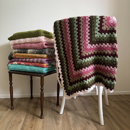 Crochet | Blanket / Throw | Granny Square Pinks & Greens