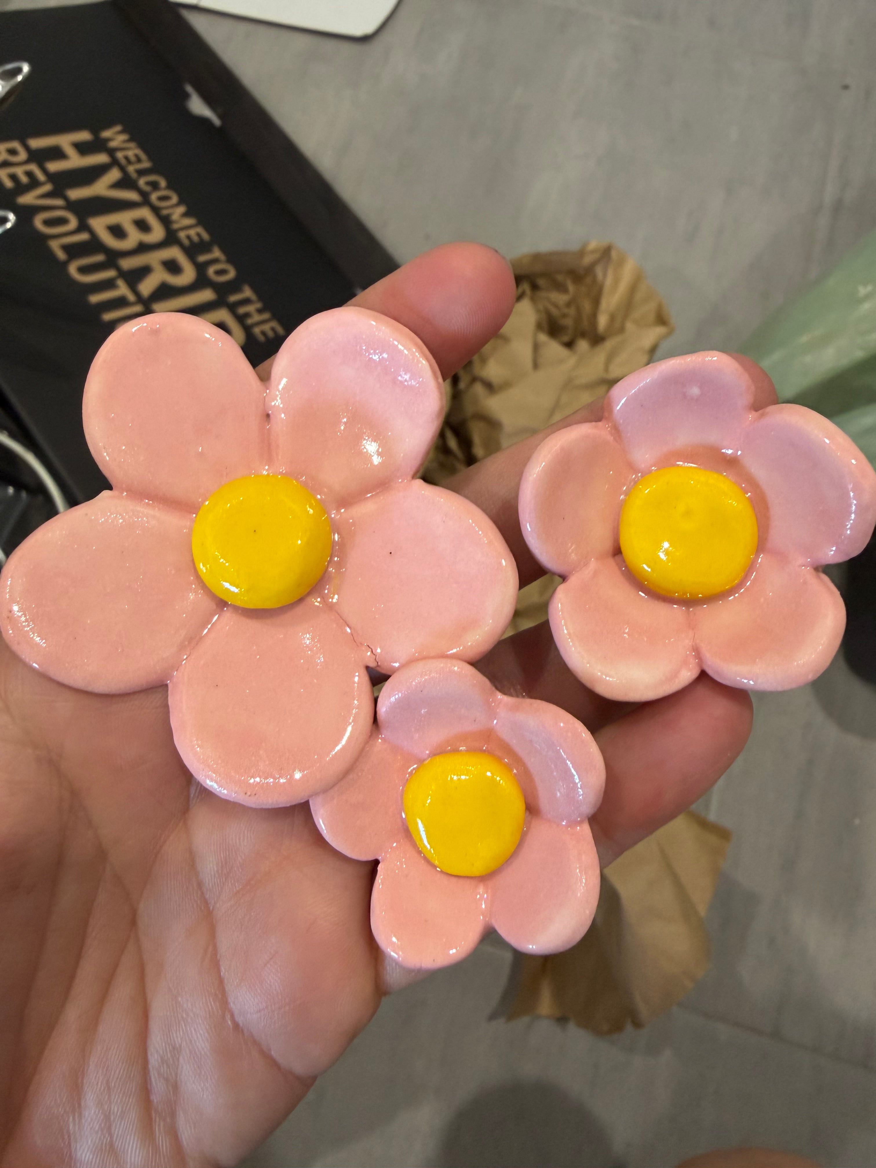 Ceramic flowers - pink, white and blue by the stem!