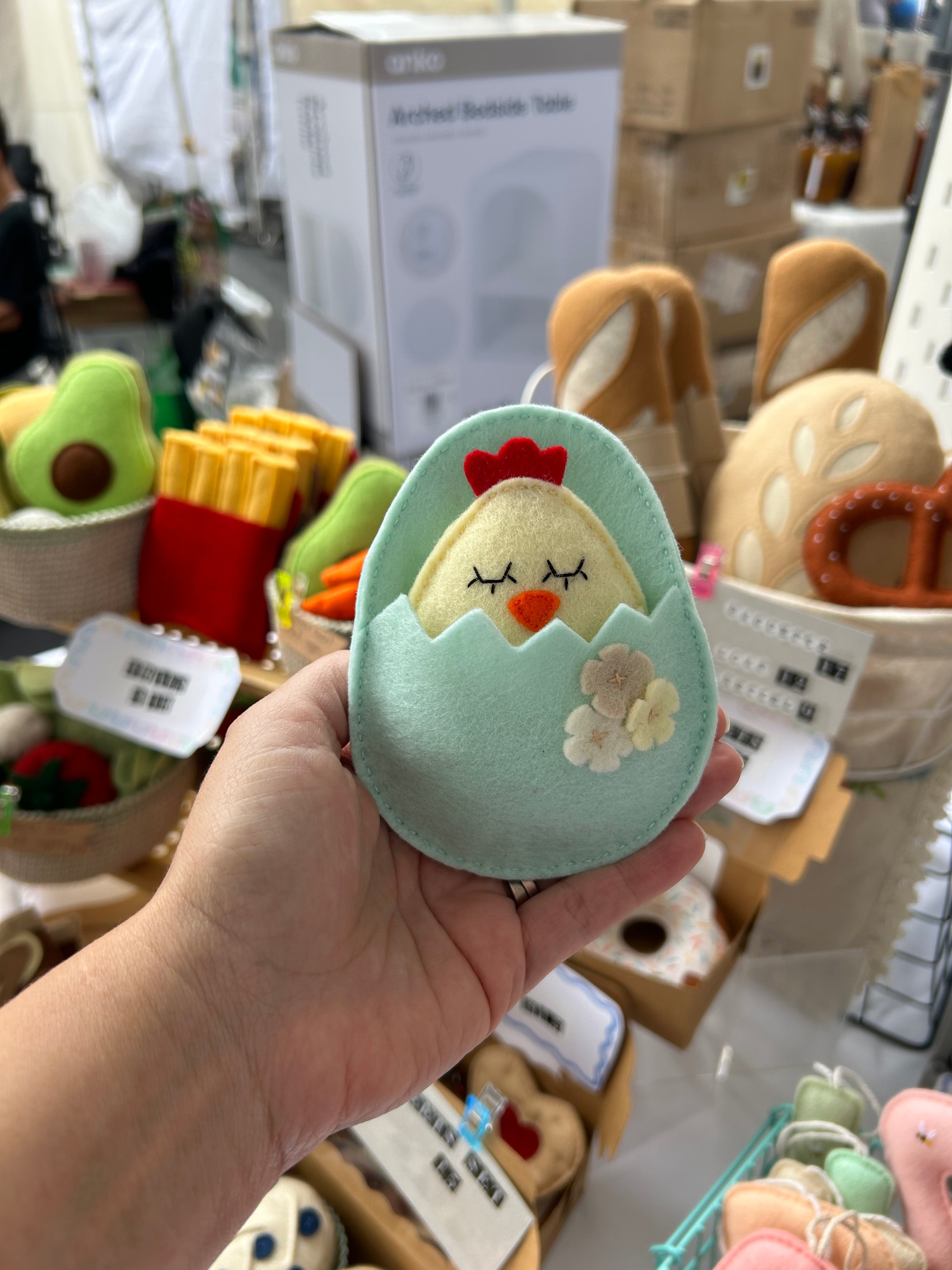 Pocket chick in egg shell bed, pocket friend, gift