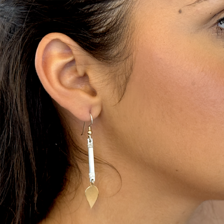 Silver Bar & Gold Leaf Drop Earrings, Sterling Silver & Gold Jewellery, Rectangle Oblong Dangle Earrings, Wedding Earrings