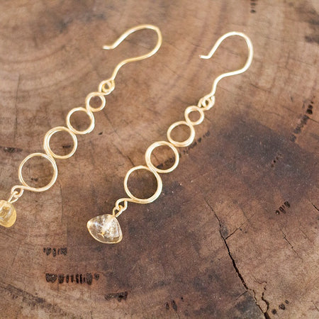Natural Citrine Gemstone Gold Looped Earrings | Crystal Jewellery