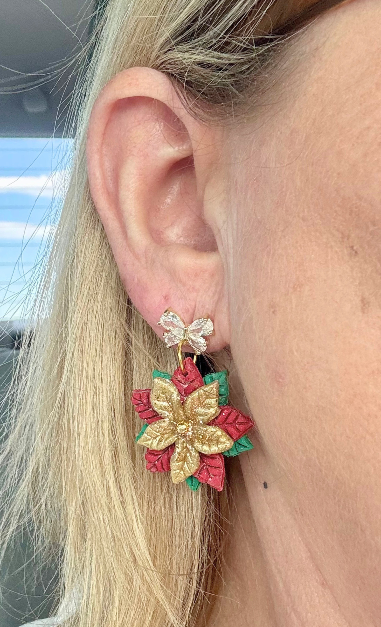 Traditional Poinsettia Christmas Earrings – Polymer Clay (Multiple Findings Available)