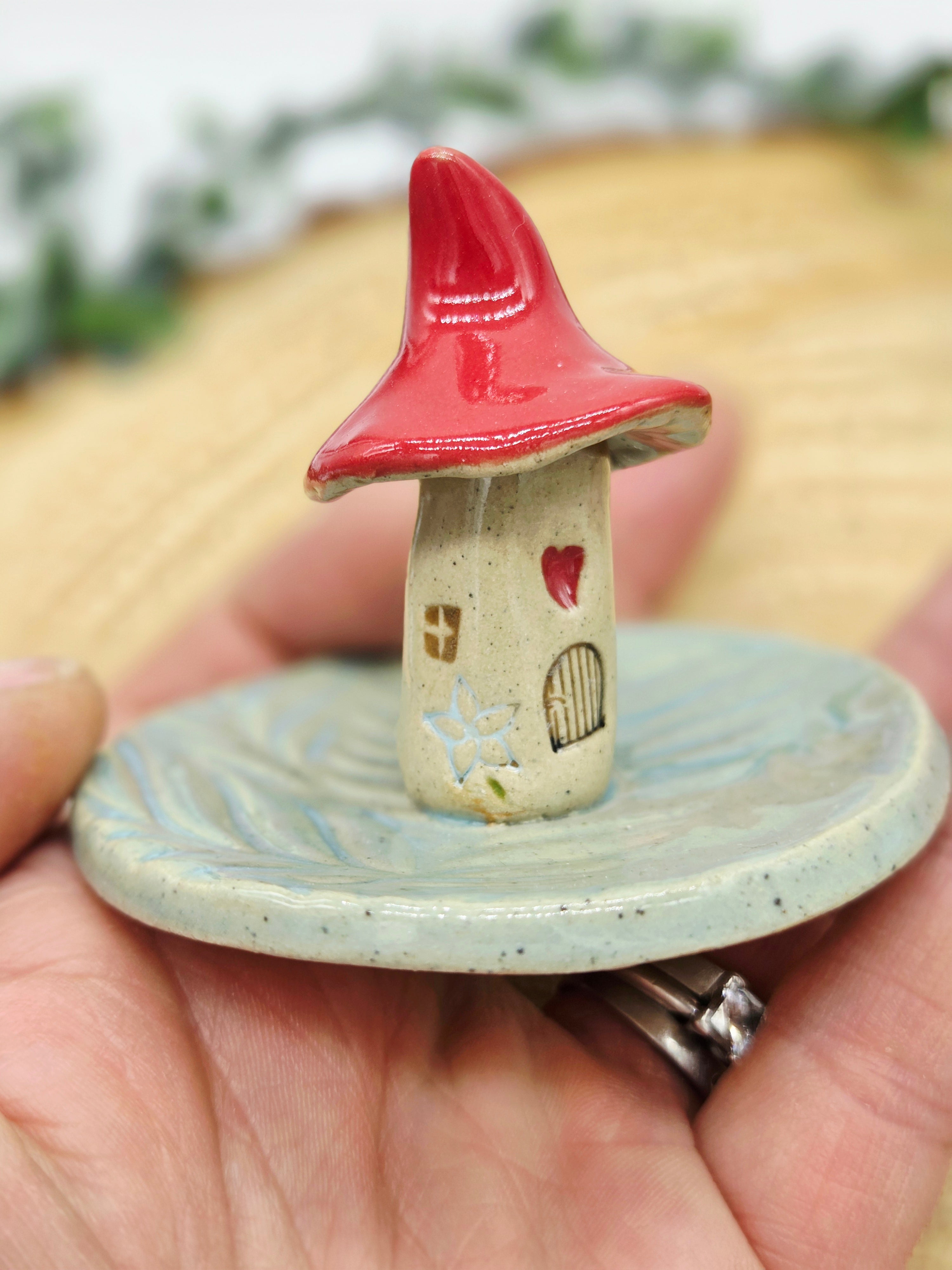 Toadstool Ring Dish Turquoise and Red