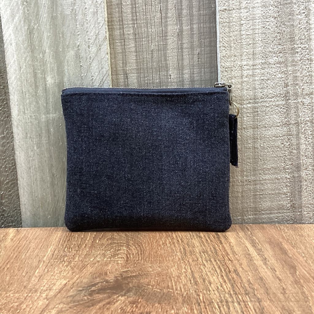 Black Upcycled Denim Purse – Pink Floral Heart