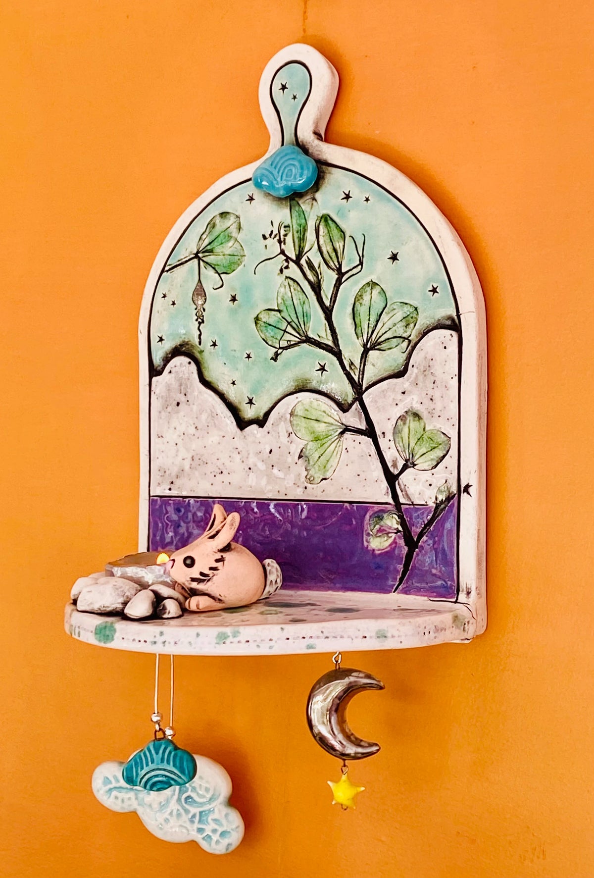 Whimsical Wall Shelf/Shrine/Altar with a Bunny