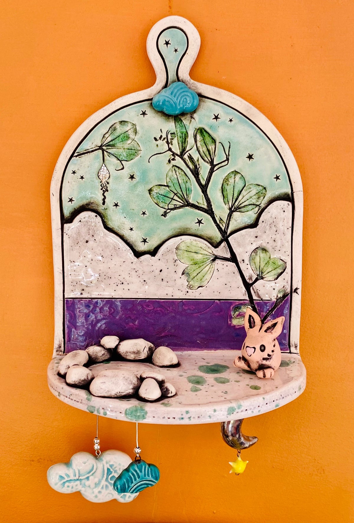 Whimsical Wall Shelf/Shrine/Altar with a Bunny