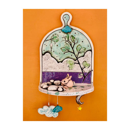 Whimsical Wall Shelf/Shrine/Altar with a Bunny