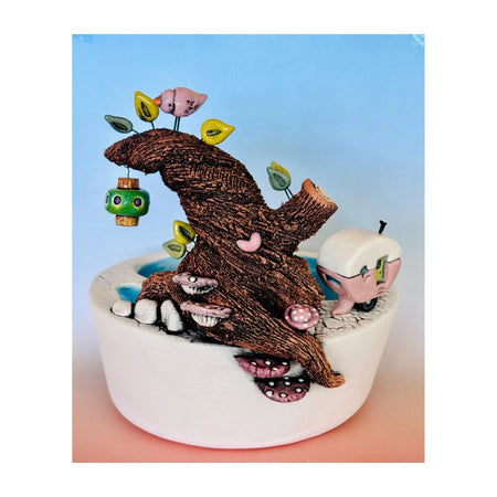 Handmade Earthenware Nature Scene Planter with a Tasmanian Devil