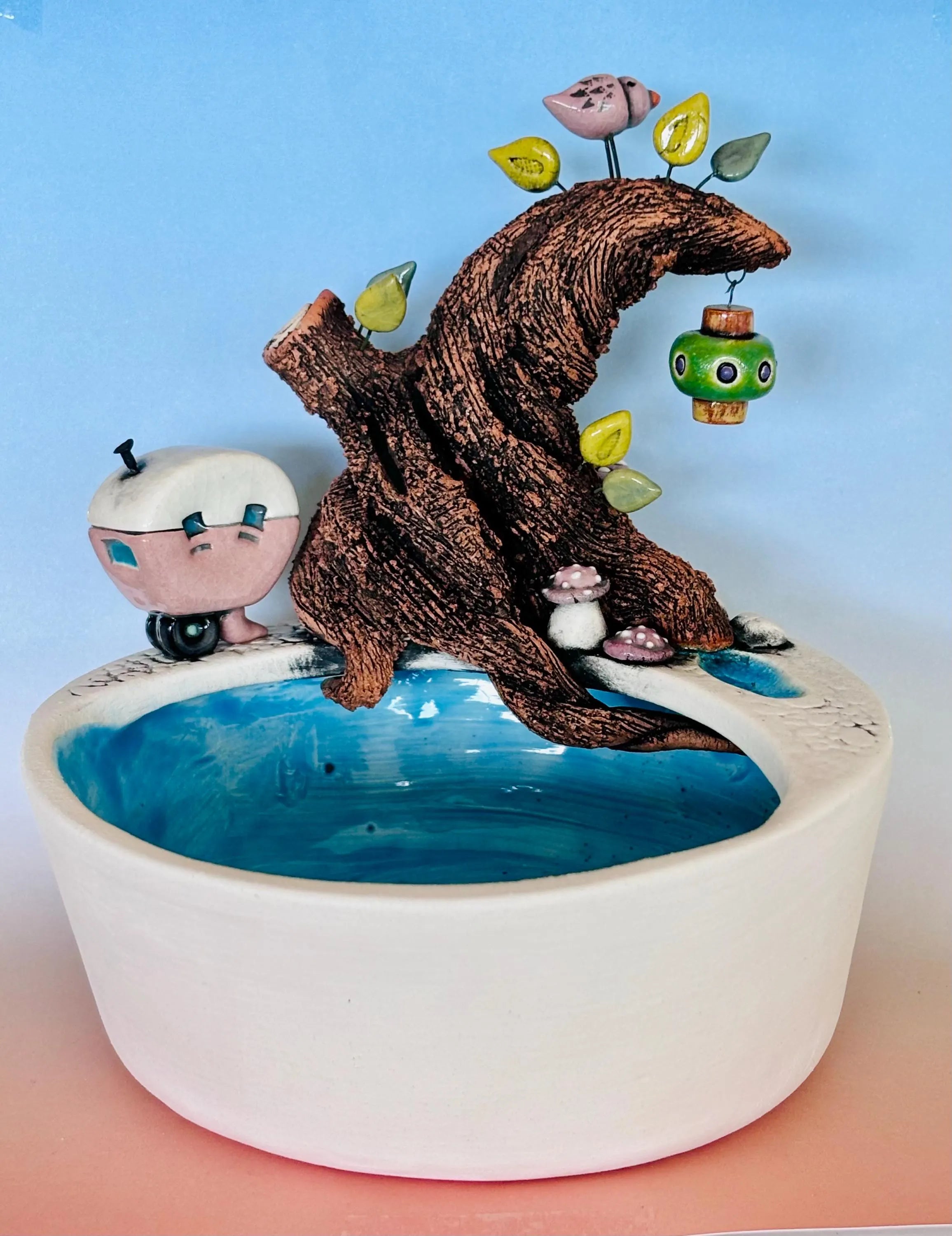 Handmade Earthenware Nature Scene Planter with a Tasmanian Devil