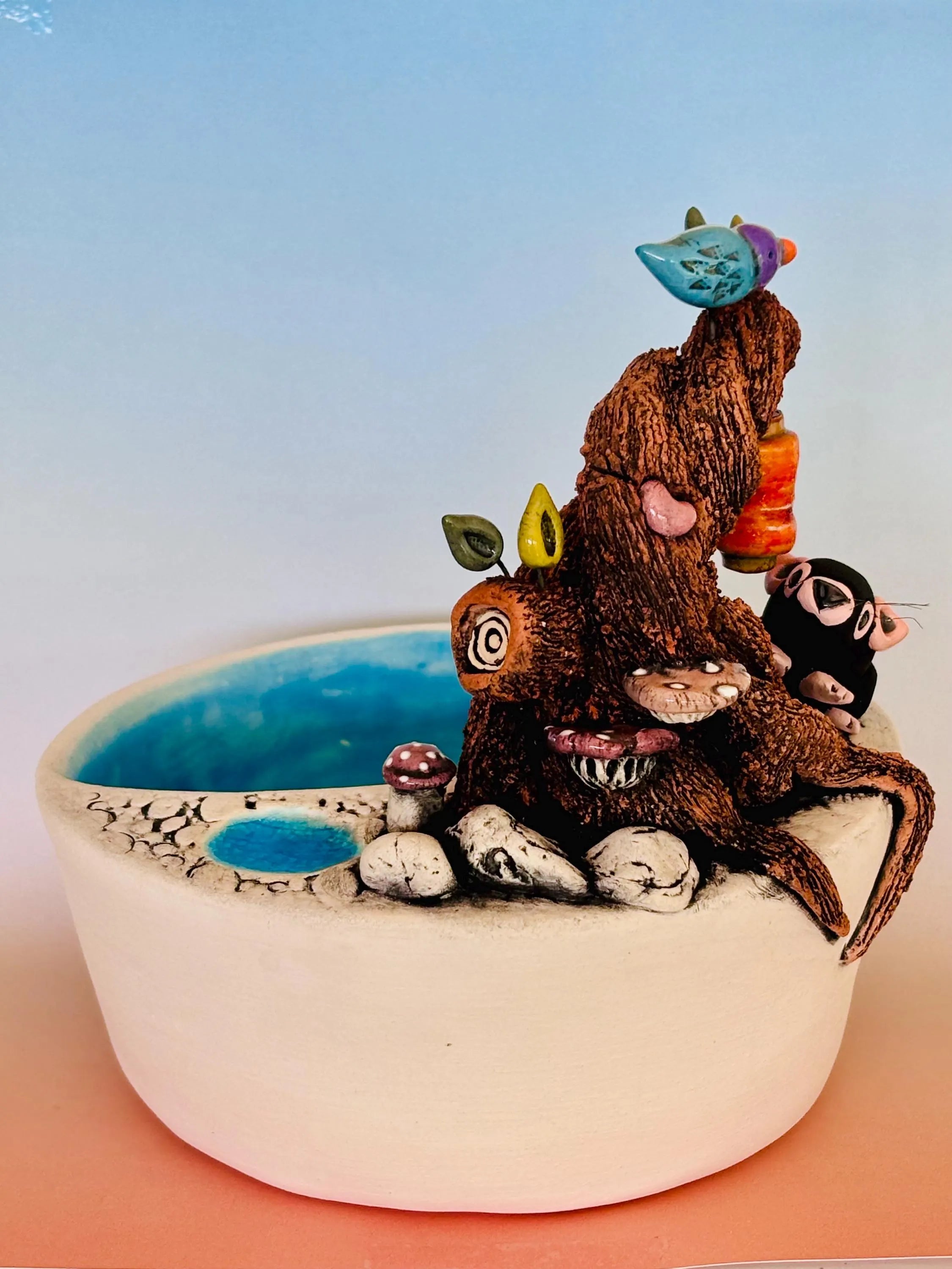Handmade Earthenware Nature Scene Planter with a Tasmanian Devil
