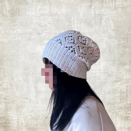 Hand knit Zest and white Beanie Hat