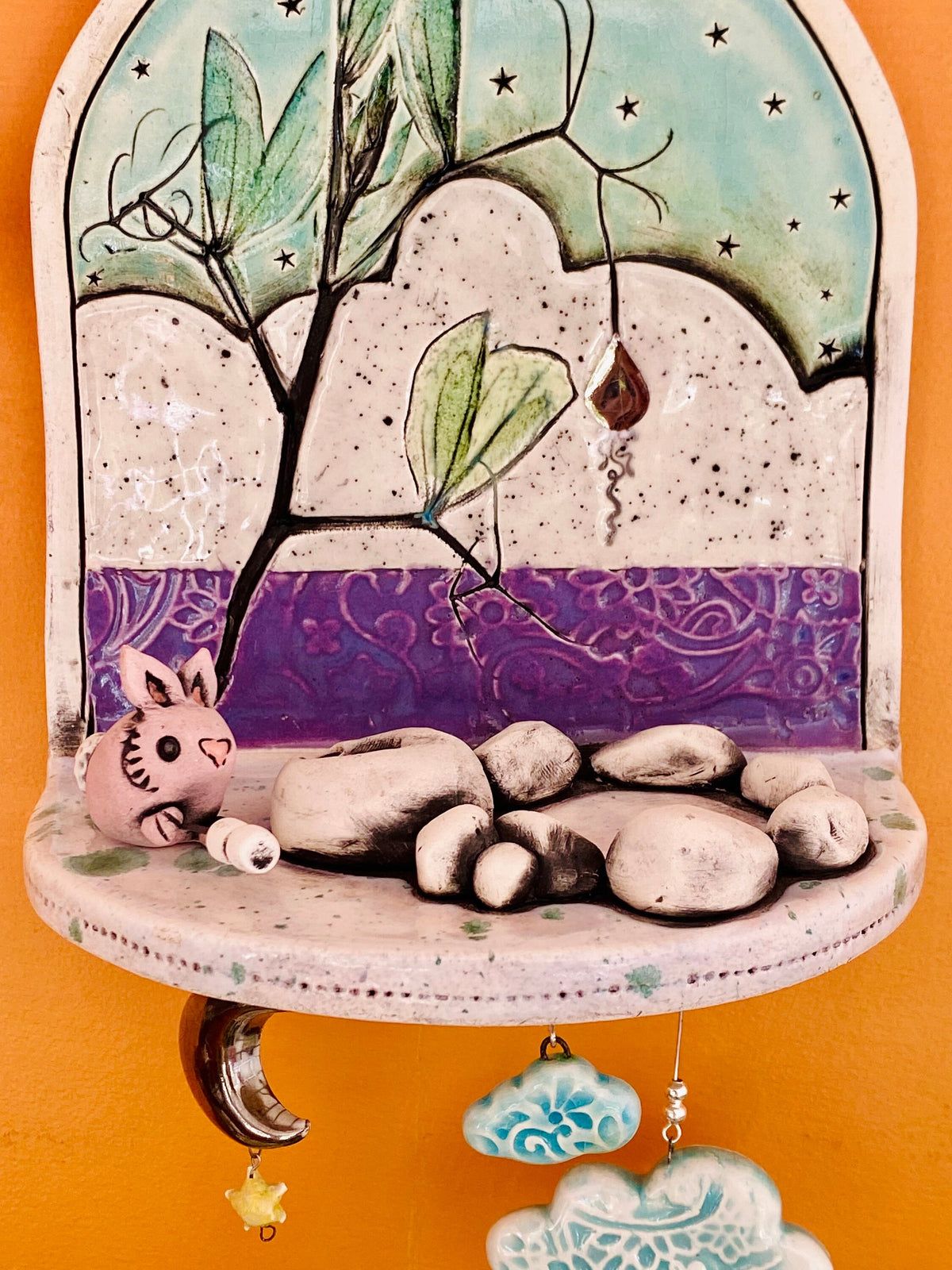 Whimsical Wall Shelf/Shrine/Altar with a Bunny