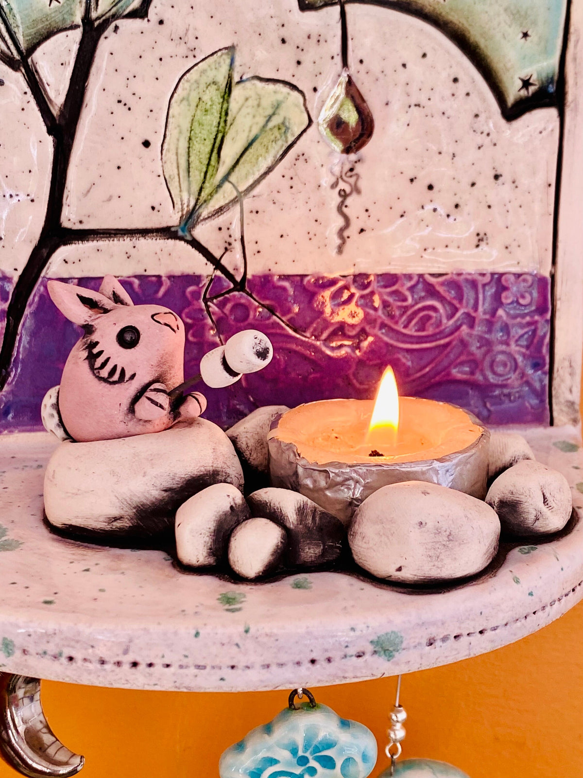 Whimsical Wall Shelf/Shrine/Altar with a Bunny