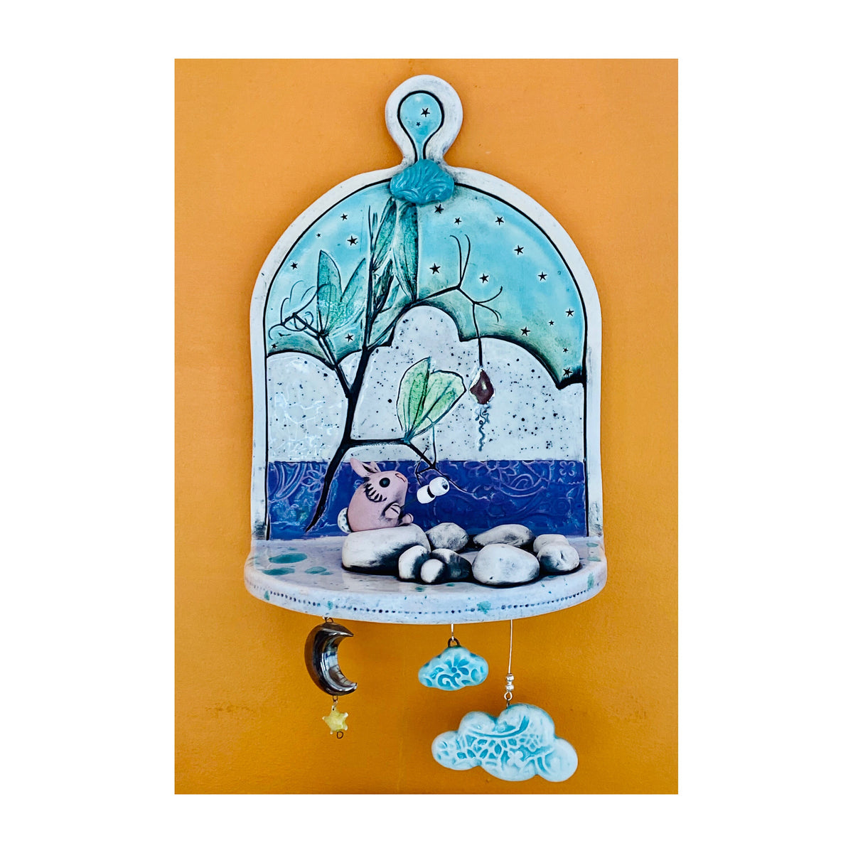 Whimsical Wall Shelf/Shrine/Altar with a Bunny