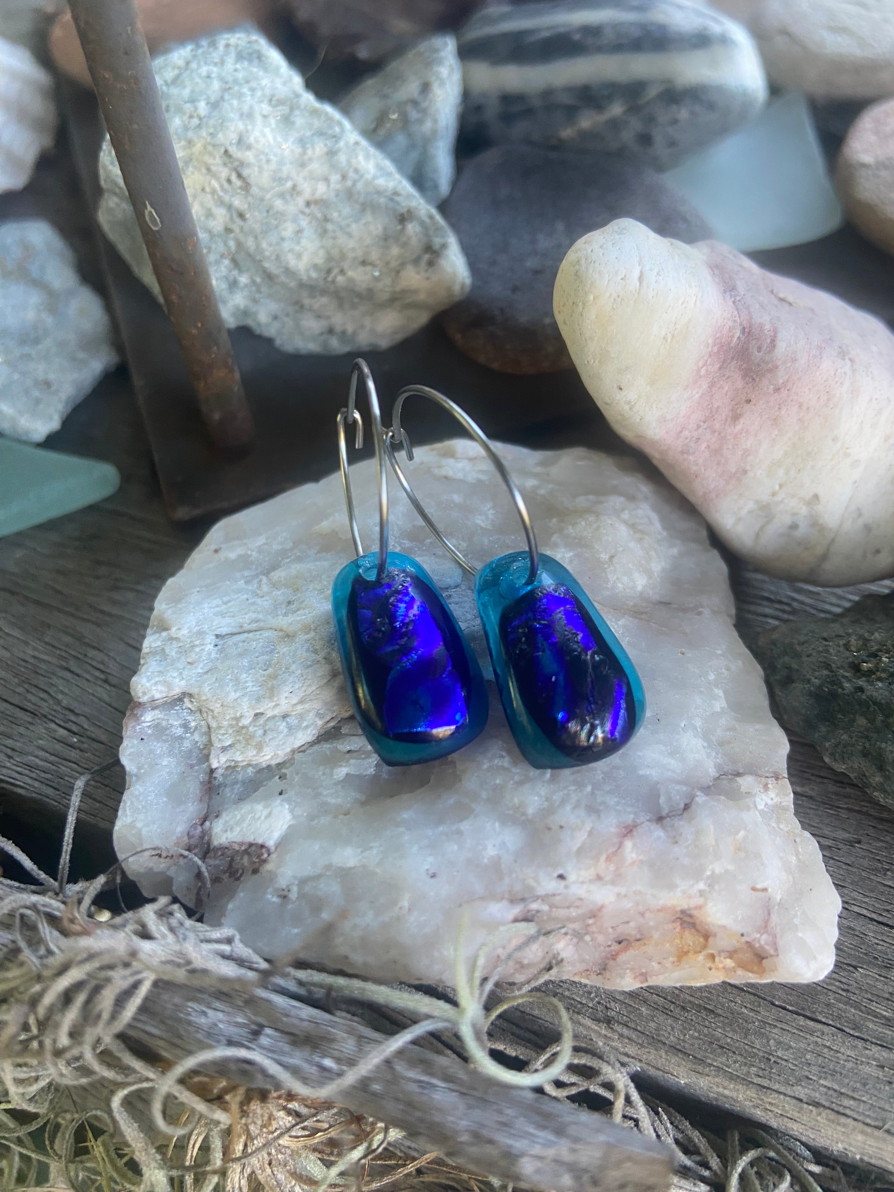 Blue on blue drop earrings